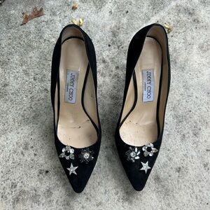 Jimmy Choo Jasmine Black Suede pump with crystals, size 37